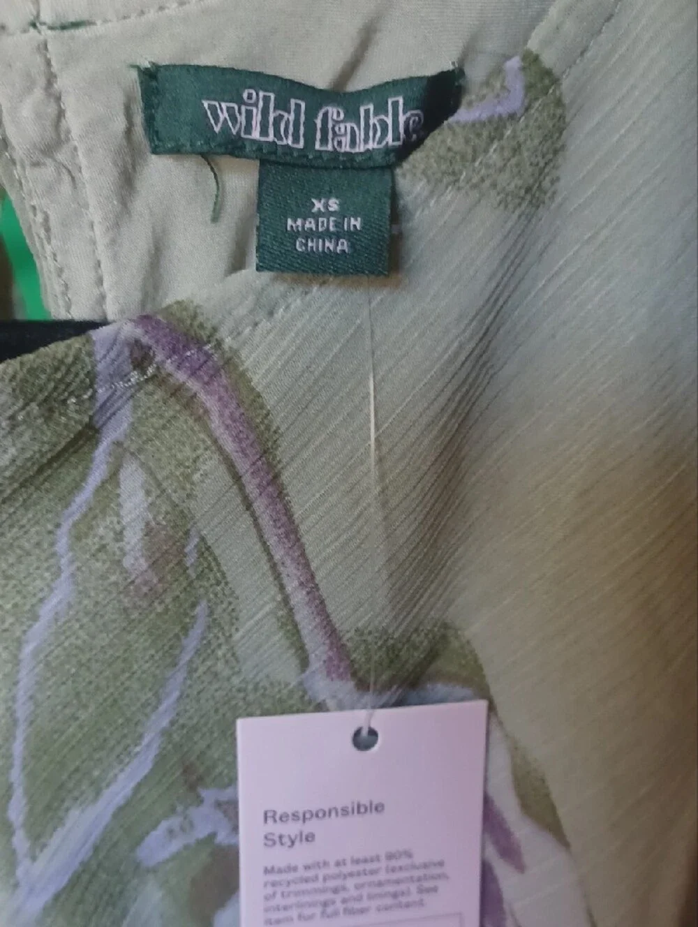 wild fable Green Floral Print Dress with Lavender Accents - Picture 2 of 4